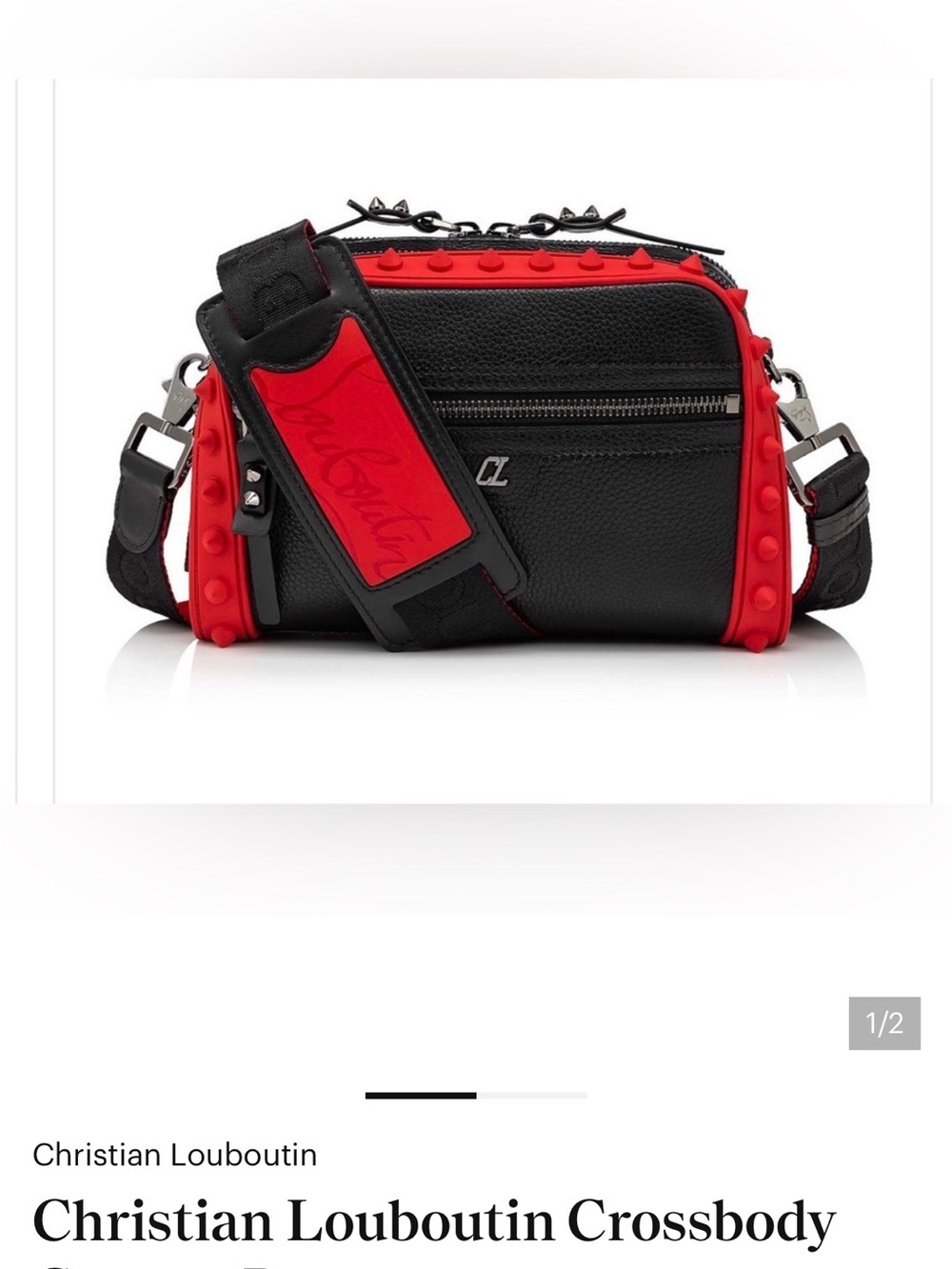 Christian Louboutin Black Leather Crossbody with Red Trim